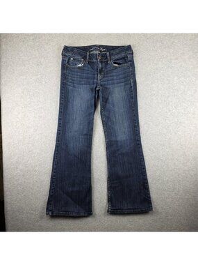 American Eagle AE Hipster Jeans Womens 8 Flare Low Rise Stretch Blue